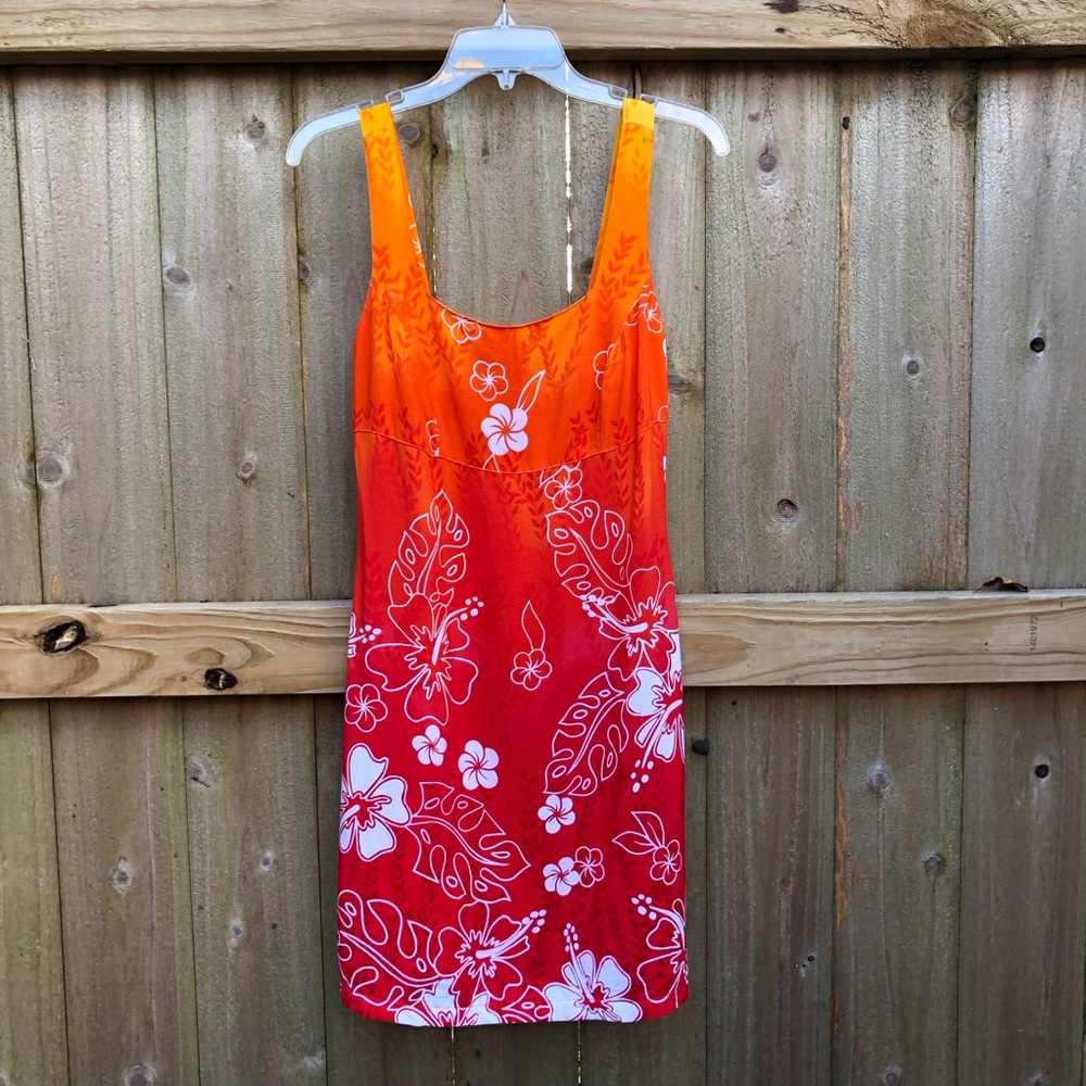 Toes on the Nose Vintage Y2K Hawaiian Mini Dress Size S Red Orange Floral Print
